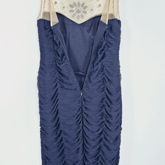 Adrianna Papell Illusion Bodice Jersey Sheath Dress Womens 6 Navy Mini Cocktail - Picture 16 of 16